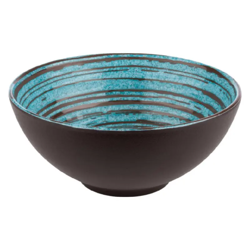 Libbey APS 85206 33 Oz Cancun Bowl Round Stackable Melamine Brown Blue Spiral Pattern