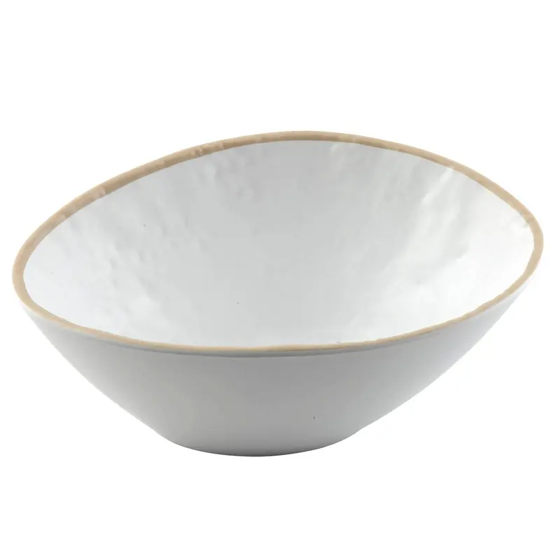 Tablecraft 10966 30 Oz Freeform Bowl Melamine White Stone Pattern with Beige Rim