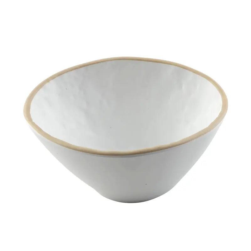 Tablecraft 10965 13 Oz Melamine Bowl with Beige Rim White Stone Pattern