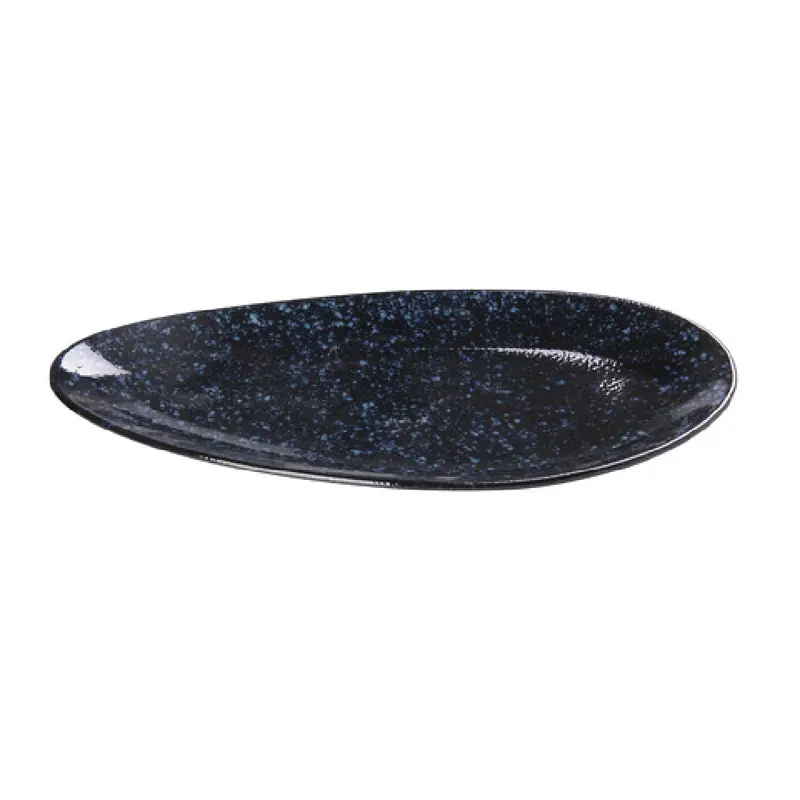 Yanco BL-310 10-1/4 Inch Leaf Shape Plate Porcelain Blue Rolled Edge