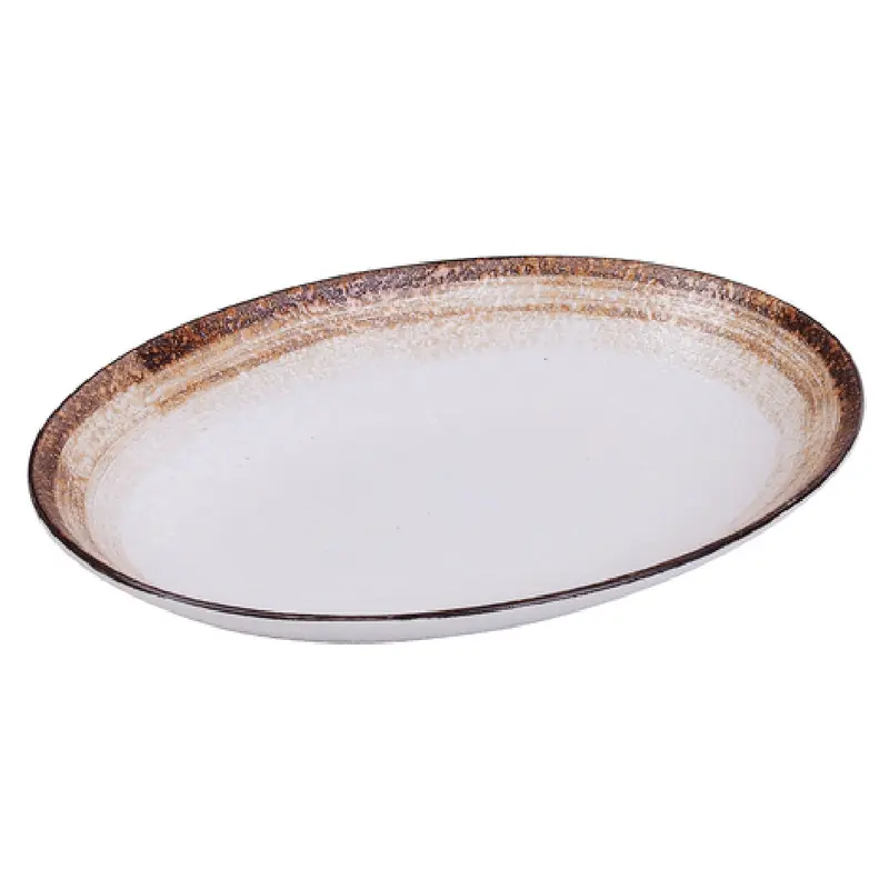 Yanco RO-2910 9-1/2 Inch Oval Deep Plate 20 Oz Porcelain White Brown