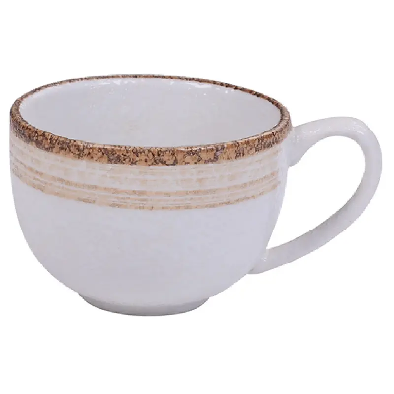 Yanco RO-001 7 Oz Porcelain Accessories Cup Round Dishwasher Safe White Brown