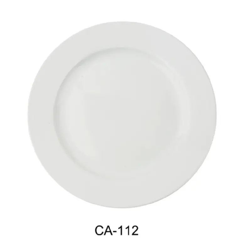 Yanco CA-112 12 Inch Diameter Porcelain Dinner Plate White with Aluminum