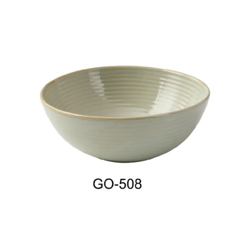 Yanco GO-508 8 Inch 36 Oz Golden Coast Serving Bowl Porcelain Earthy Tone with Golden Rim
