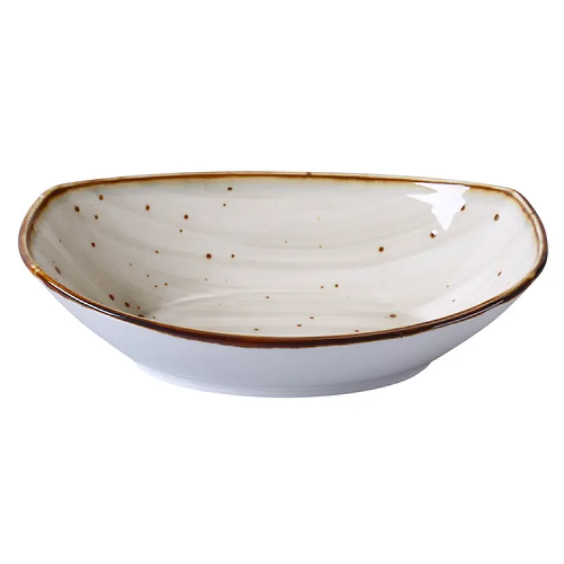 Yanco LY-409 20 Oz Oval Bowl with Glazed Porcelain Brown Speckled Finish