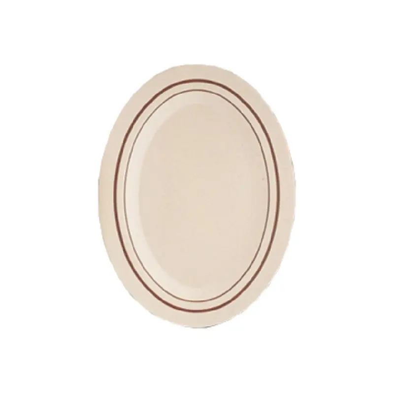 Yanco SS-211 11-1/2 Inch Oval Melamine Sesame Platter Beige Brown Band