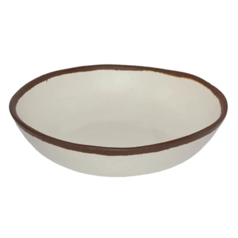 GET Enterprises B-310-CRM 10 Inch Melamine Soup Pasta Bowl Beige with Brown Trim