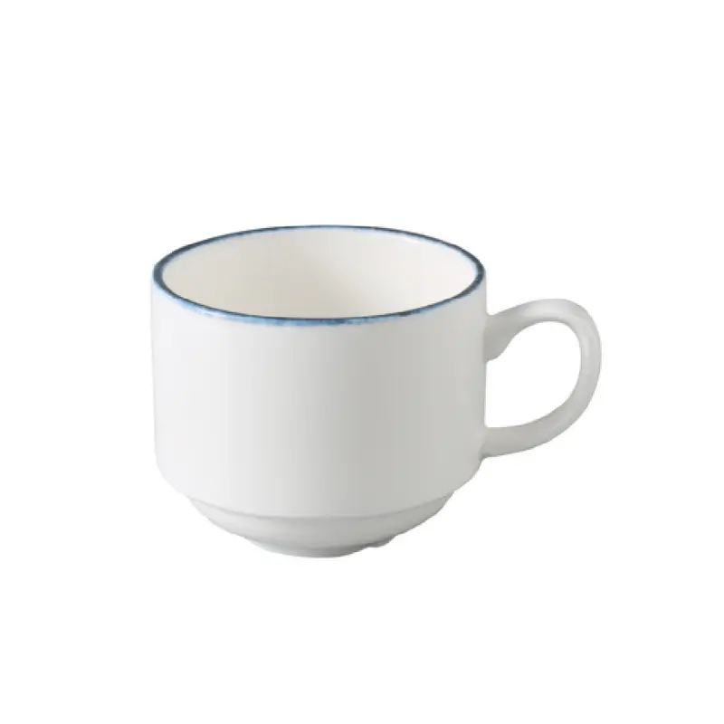 Yanco MR-001 8 Oz China Coffee Cup White and Blue Dishwasher and Microwave Safe