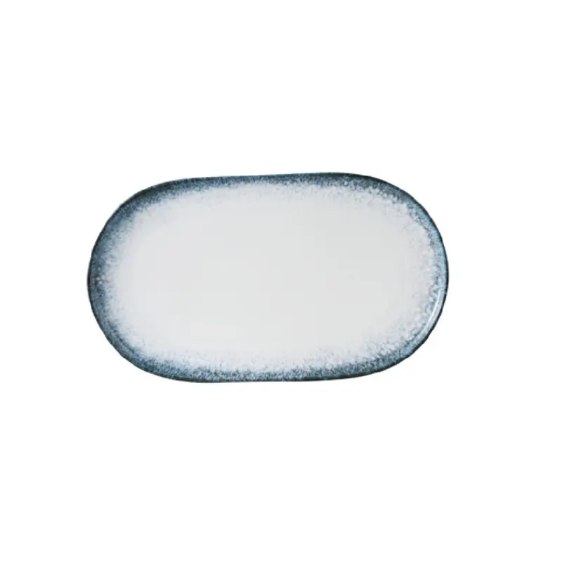 Yanco MR-214 13 5/8 Inch Oval Plate China White and Blue - 12 Packs