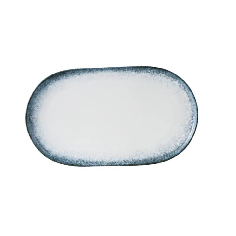 Yanco MR-215 15 1/2 Inch Oval Coupe Plate Dishware China White and Blue