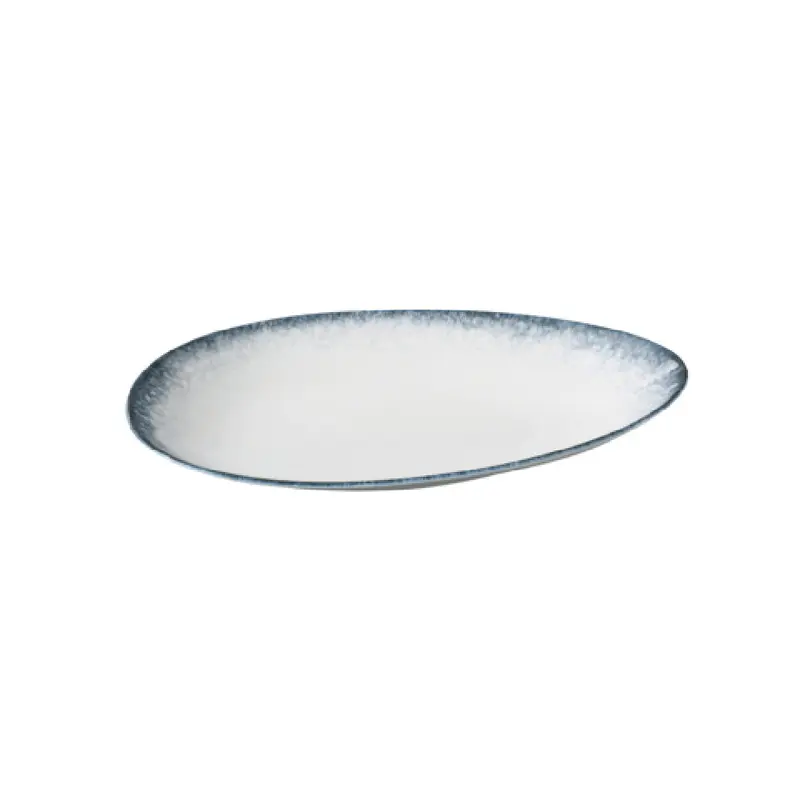 Yanco MR-313 13 3/4 Inch Oval Deep Plate White and Blue China Pack of 12