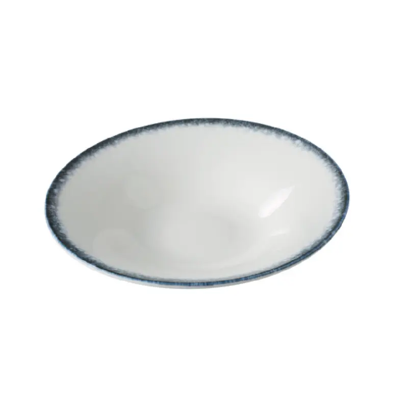 Yanco MR-410 22 Oz. White and Blue Round Soup Salad Plate - Pack of 12