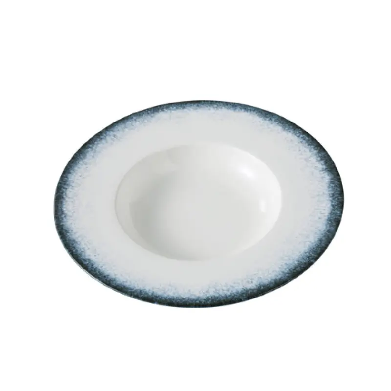 Yanco MR-411 12 Oz Pasta Bowl Dishwasher Safe China White and Blue 12 Packs