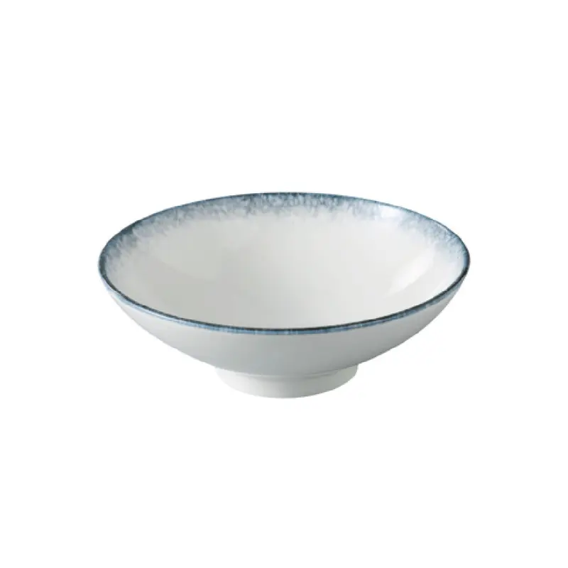 Yanco MR-508 38 Oz. Bowl Round China Dishwasher and Microwave Safe White and Blue