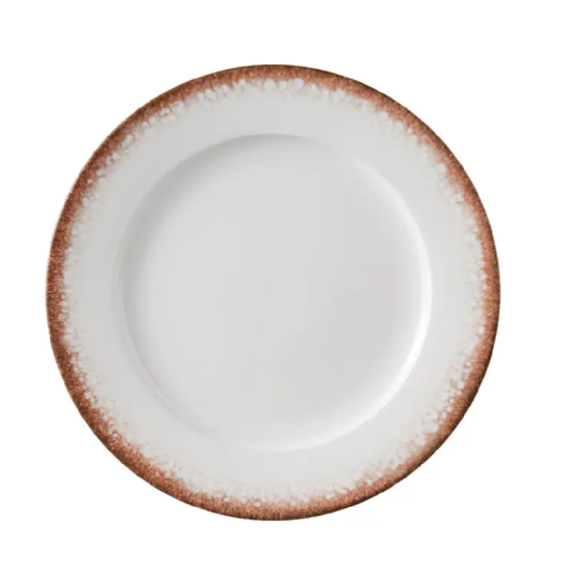 Yanco PR-112 12 1/4 Inch Diameter White and Brown Plate China Pack of 12