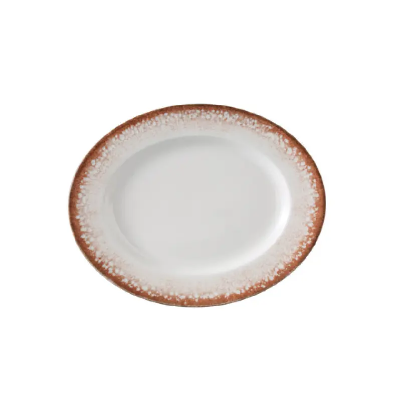Yanco PR-210 10 Inch Oval Plate White and Brown China - 24 Packs