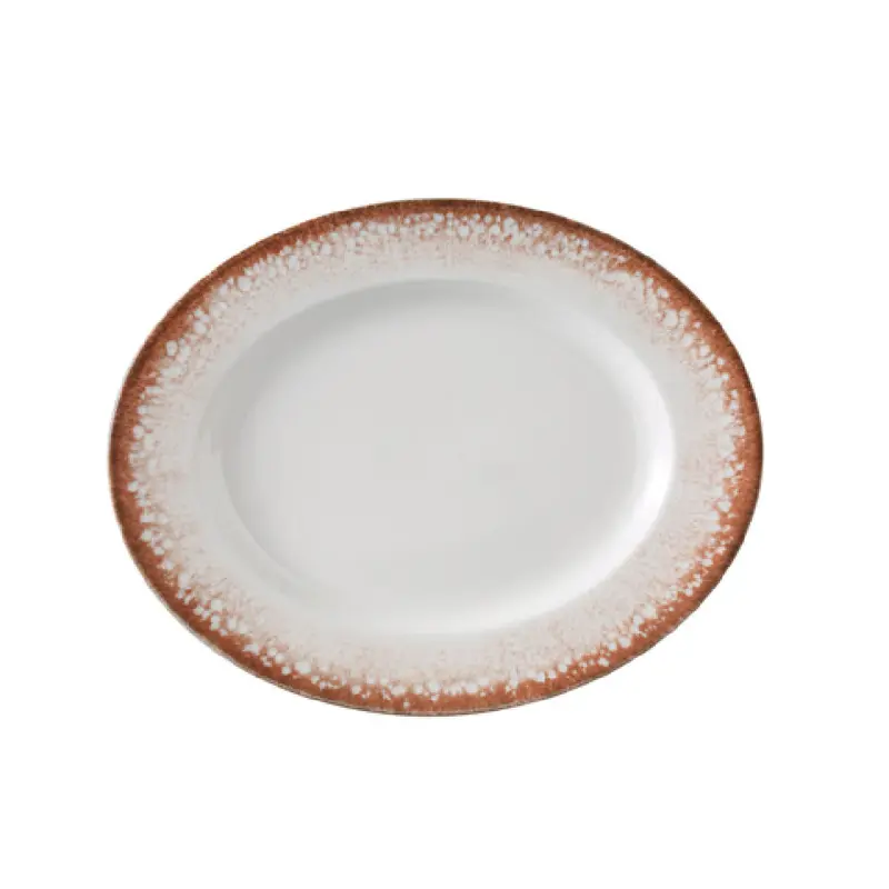 Yanco PR-212 12 Inch Oval Plate China Dishwasher and Microwave Safe White Brown