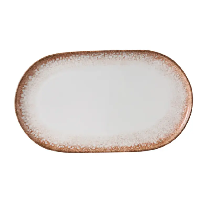 Yanco PR-215 15 1/2 Inch Oval Plate dishwasher safe white and brown china