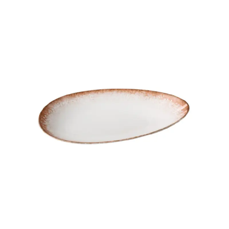 Yanco PR-311 11 3/4 Inch Oval Plate China Dishwasher and Microwave Safe White and Brown