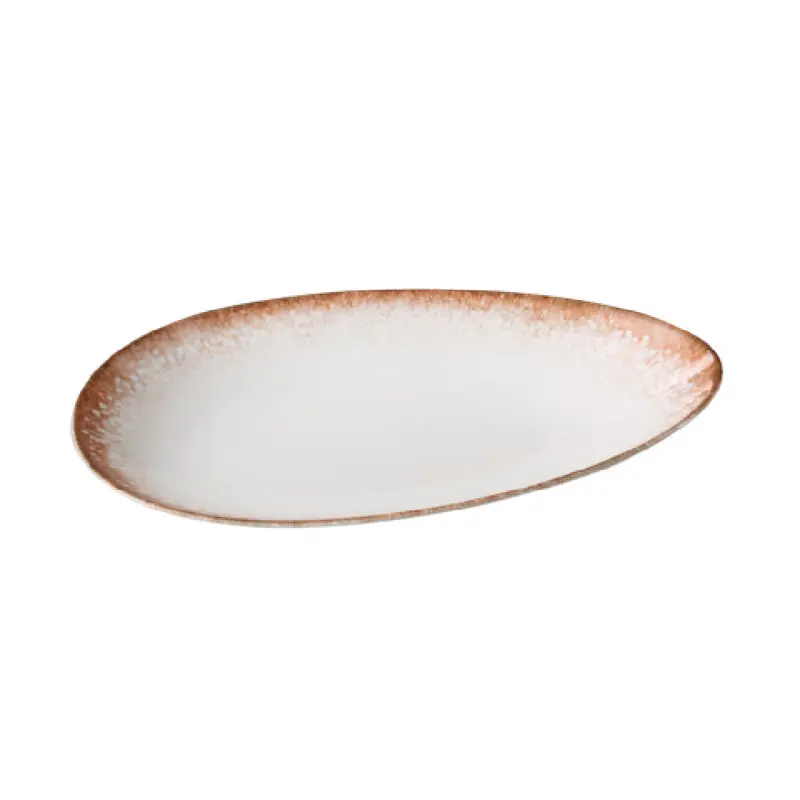 Yanco PR-313 14 Inch Oval Deep Plate White and Brown China 12 Packs