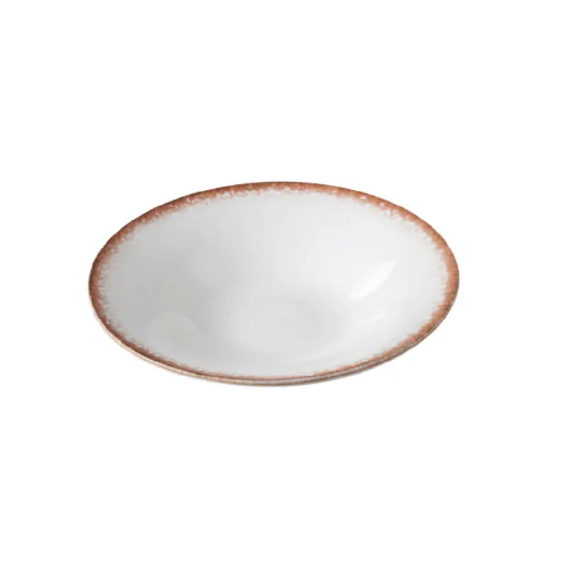 Yanco PR-409 9 Oz Porto Soup Plate 9 1/8 Inch Diameter China with White and Brown Finish