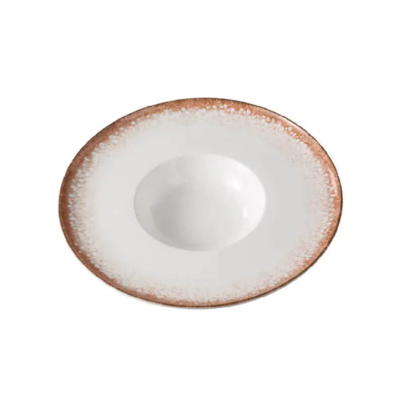 Yanco PR-611 9 Oz. Round Plate White and Brown China Cafe Dining 36 Packs