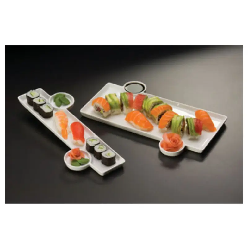 American Metalcraft PORS140 13 Inch Porcelain Sushi Plate with Sauce Cup