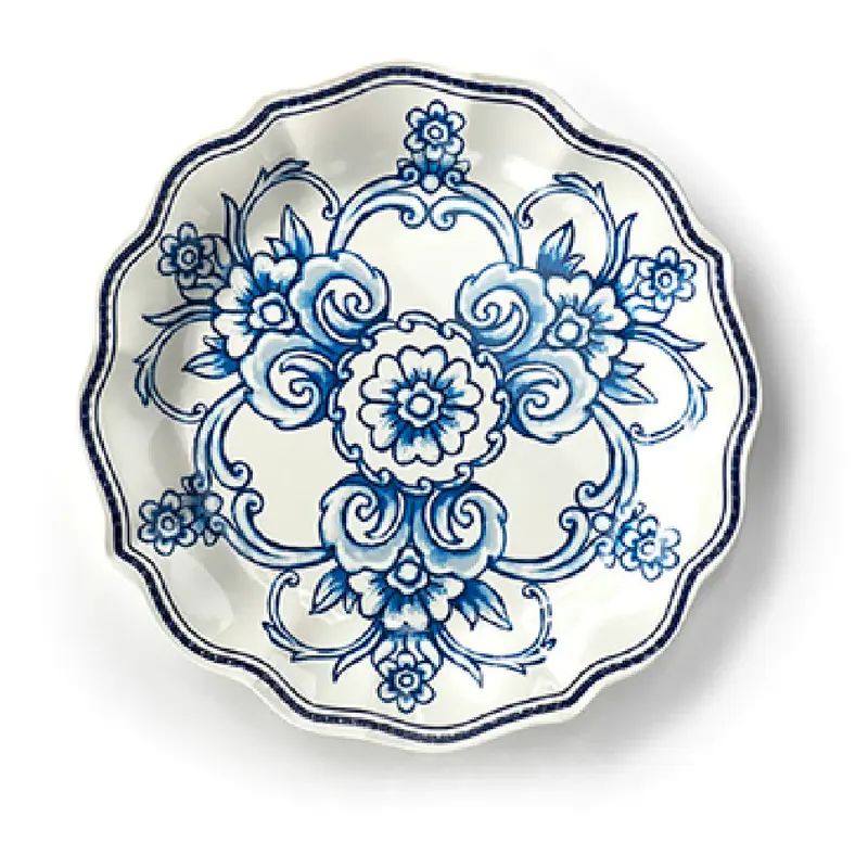 American Metalcraft BLUP8 8-3/4 Inch Diameter Scalloped Edge Plate Melamine Blue and White