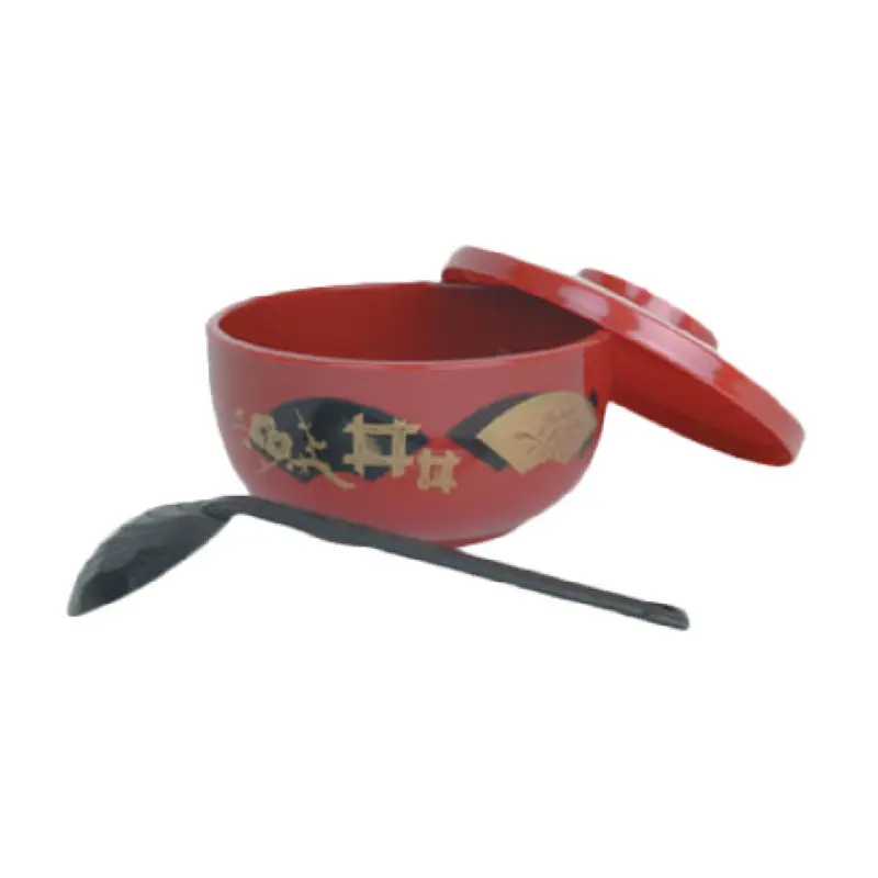Thunder Group PLNB001 30 Oz Donburi Bowl Lid Ladle Red Plastic for Soup Noodles