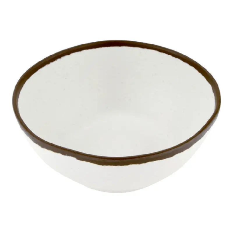 GET Enterprises B-303-CRM 1 Quart Melamine Salad Bowl Cream with Brown Trim