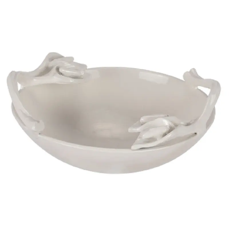 Bon Chef 81013PWHT 1 Quart Round Footed Bowl with Leaf Handles Aluminum Sandstone