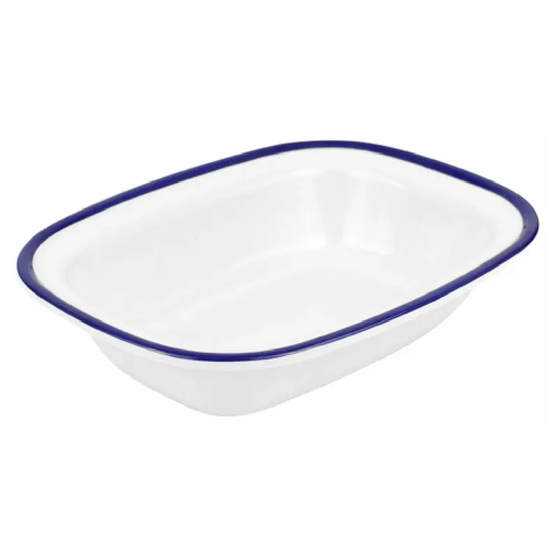 BauscherHepp TEW7620 13-1/2 Oz Blue Rim Rectangular Dish Melamine with Anti-slip Feet