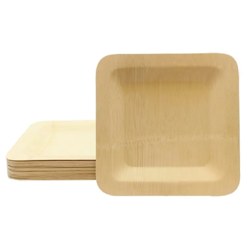 Tablecraft 123456 5 Inch Disposable Square Plate Brown Bamboo Pack of 25