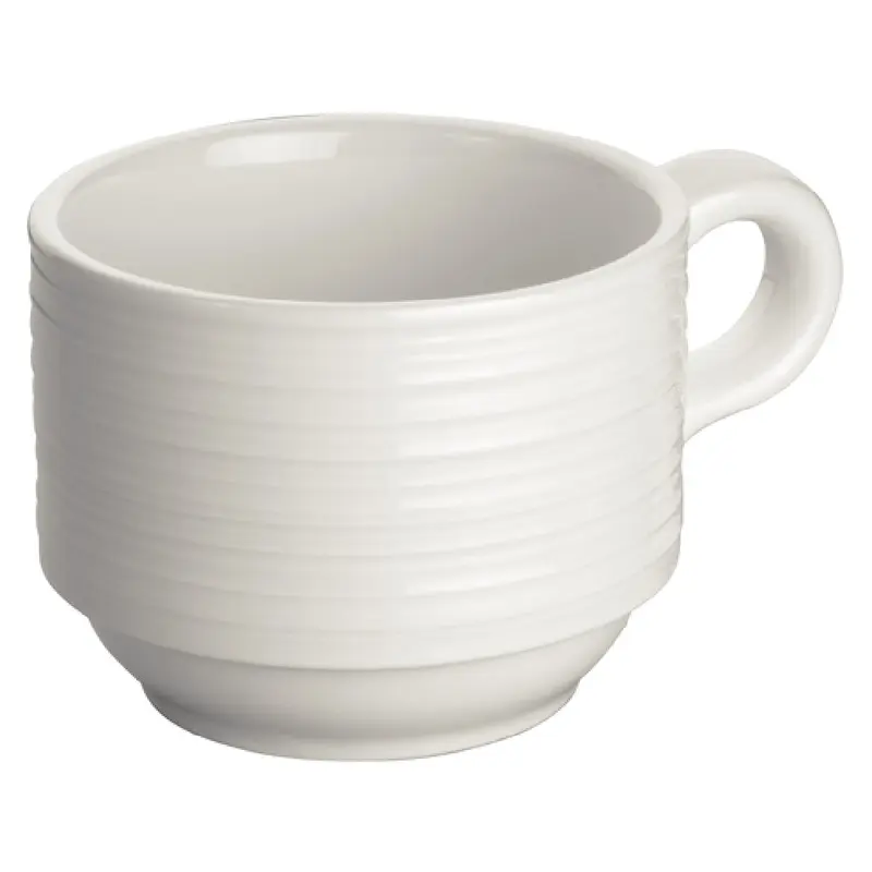 Winco WDP022-111 6 Oz Coffee Cup Stackable Embossed Porcelain Bright White